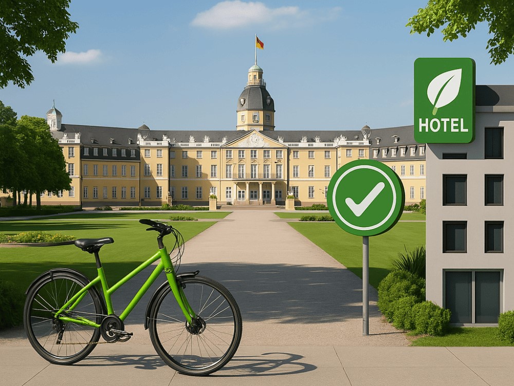 Nachhaltiges Reiseziel Karlsruhe mit nachhaltigem Hotel, grüner Mobilität und Park